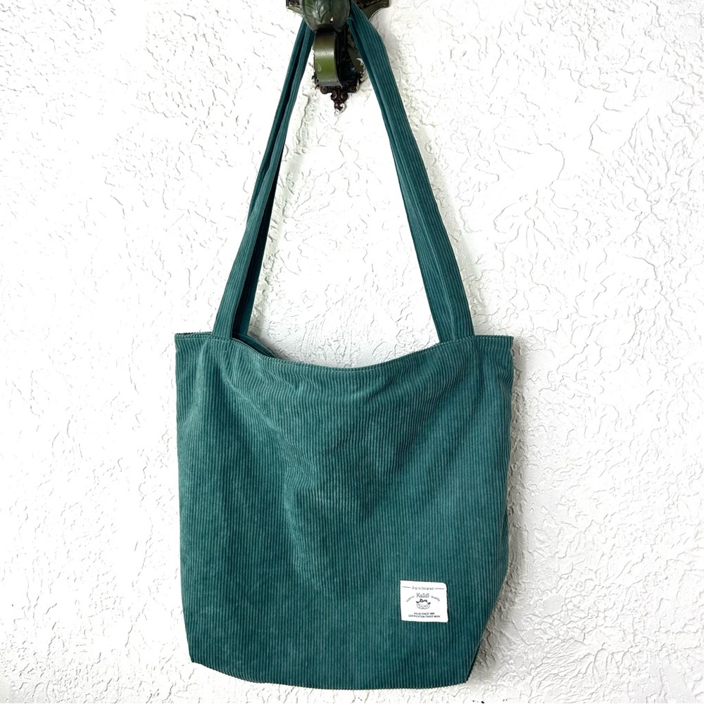 Kalidi ~ Teal Corduroy Lined Tote Shoulder Bag
